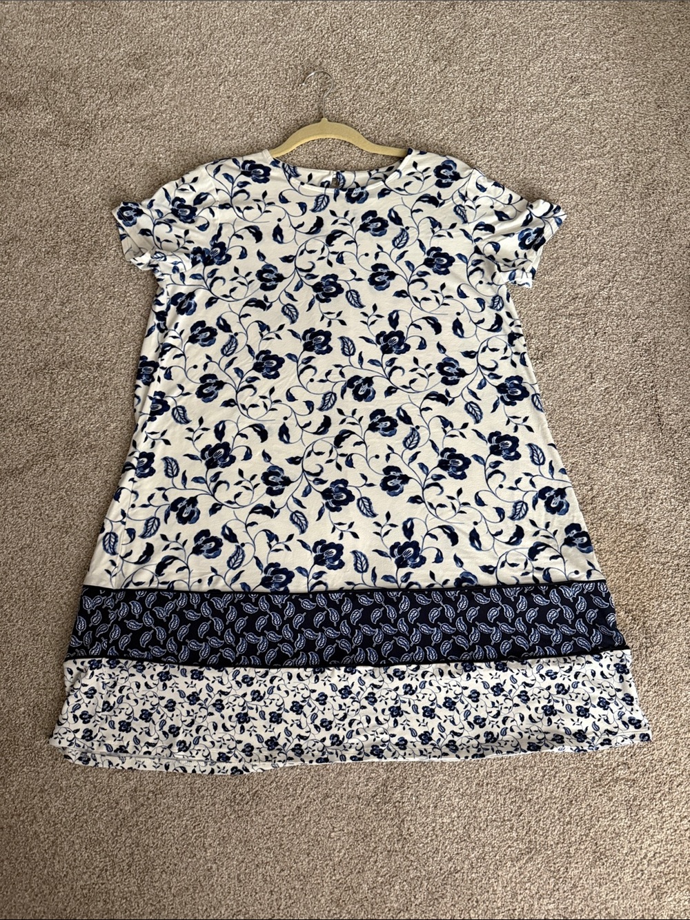 J. Jill Cream and Navy Floral Short-Sleeve Dress